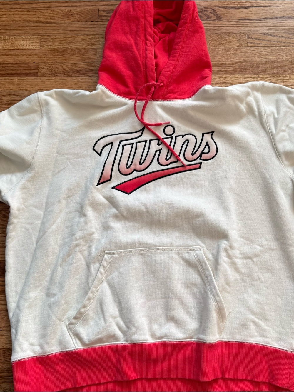 MN Twins New Era Cream & Coral Red Heavy Weight Hooded Pullover Sweatshirt